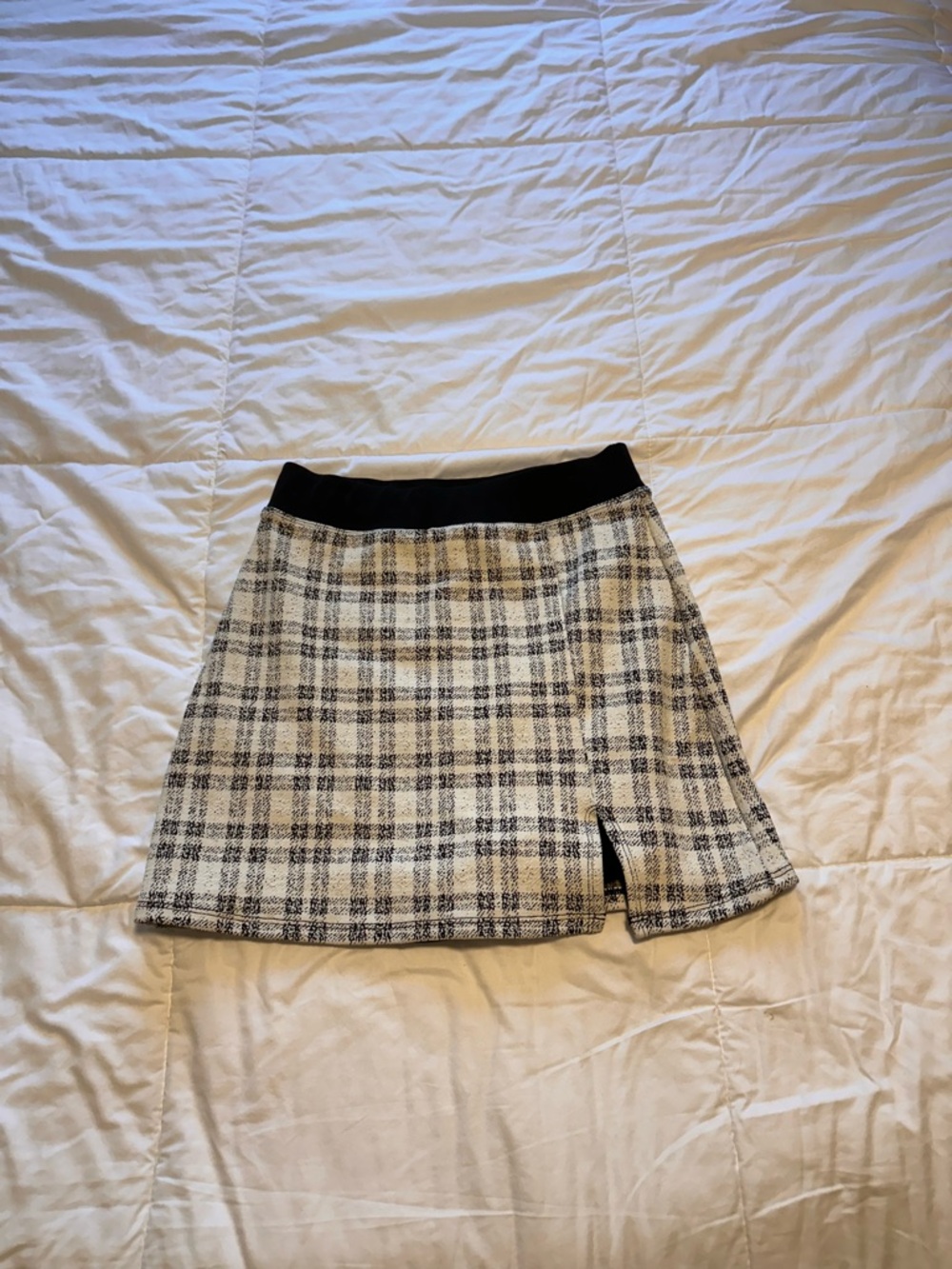 Beach Riot Cream & Black Plaid Mini Skirt with Side Slit